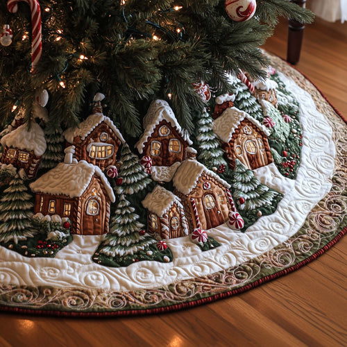 Gingerbread Village Quilted Tree Skirt Cute Gifts For Gingerbread Lovers Decoration