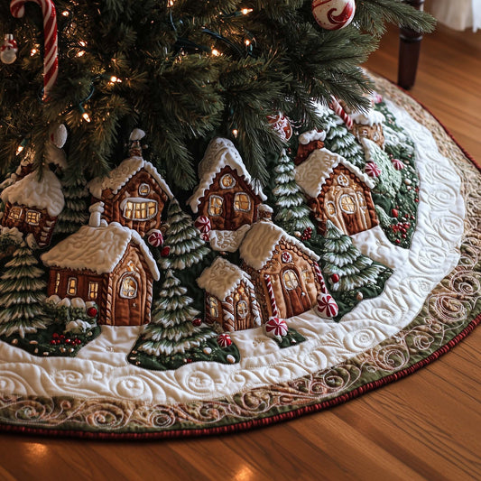 Gingerbread Village Quilted Tree Skirt Cute Gifts For Gingerbread Lovers Decoration