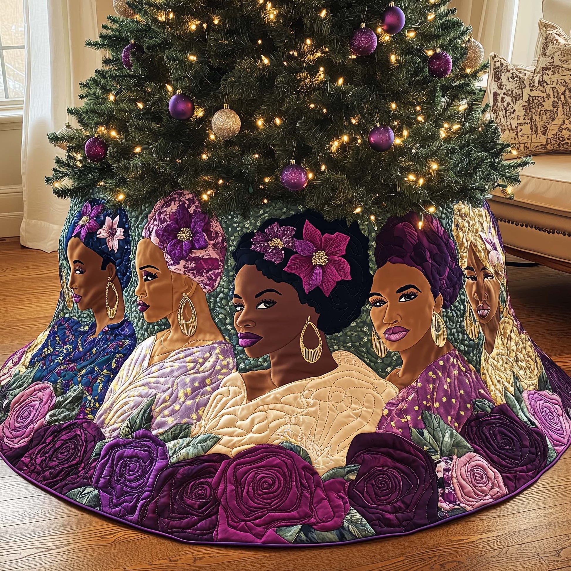 African American Women Quilted Tree Skirt Great Ideas For Mom Decor 2025 Holiday