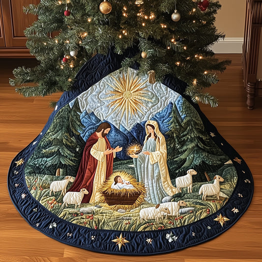 Nativity Scene Quilted Tree Skirt Chritsmas Faith Based Decor Merch For Her