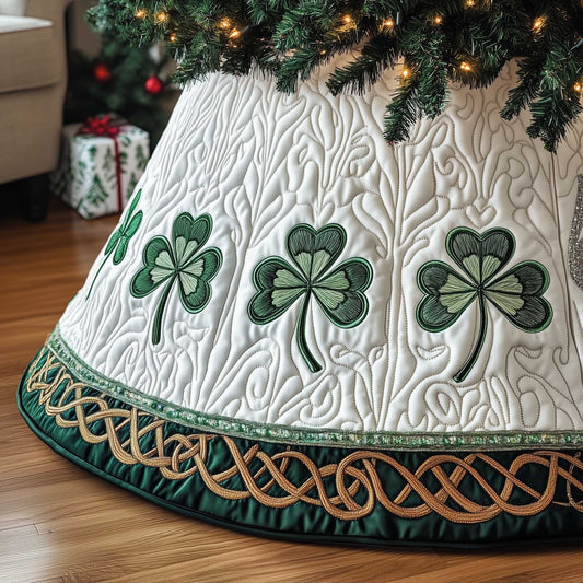 Irish Shamrock Quilted Tree Skirt Leaf Themed Present For Her Tree Decor