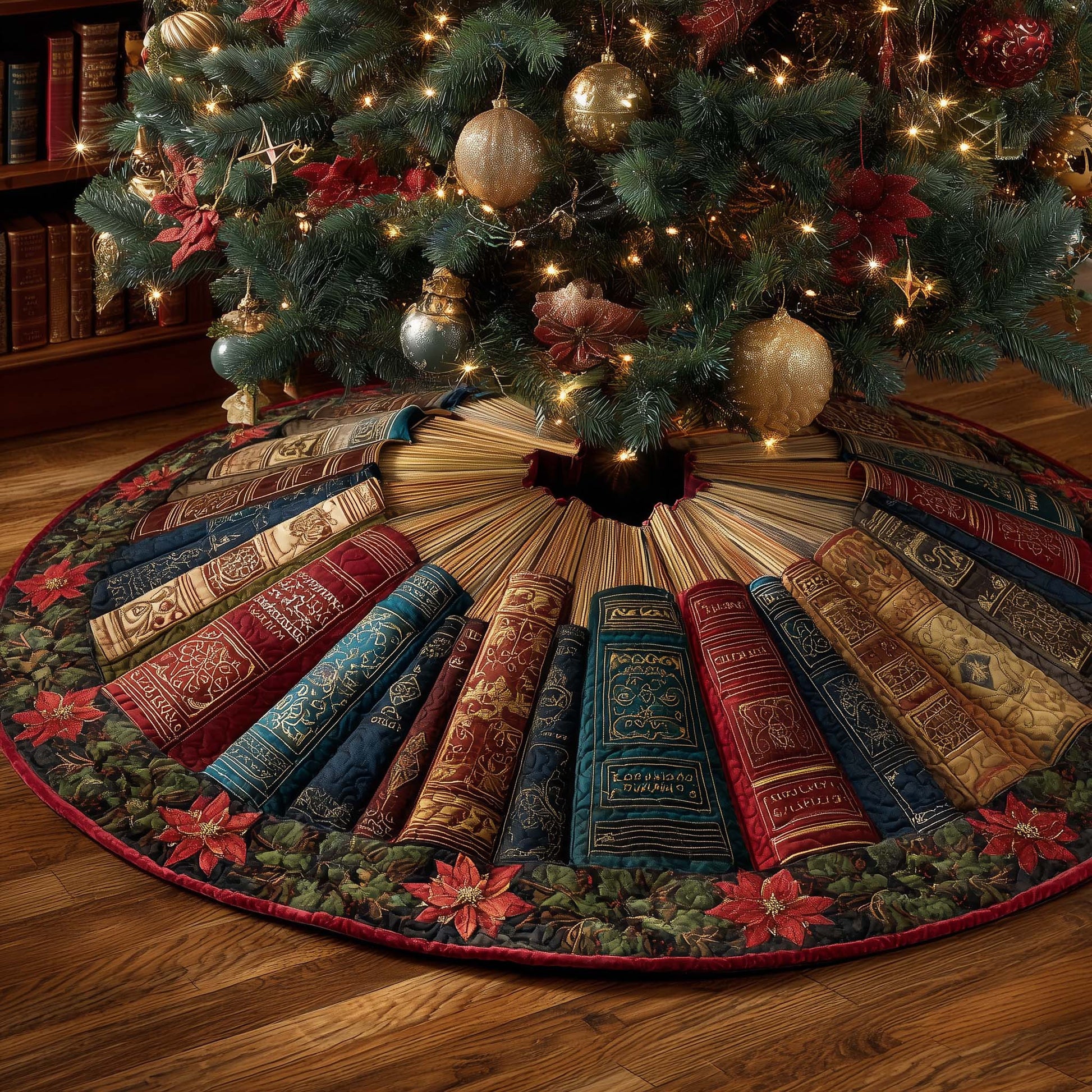 Book Quilted Tree Skirt Top Decoration Present Ideas For People Who Love Book