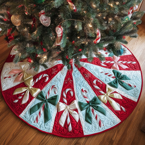 Candy Bow Quilted Tree Skirt 2025 Holiday Tree Decoration Items Ideas For Women