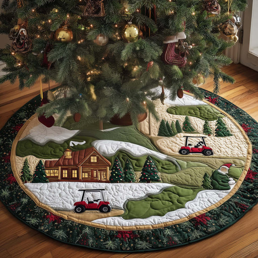 Golf Car Quilted Tree Skirt Sport Themed Merch Decoration Gifts For Men