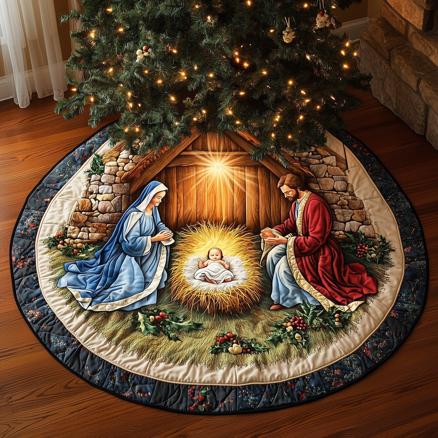 Nativity Scene Quilted Tree Skirt Best Faith Present Ideas For Christians Tree Decoration