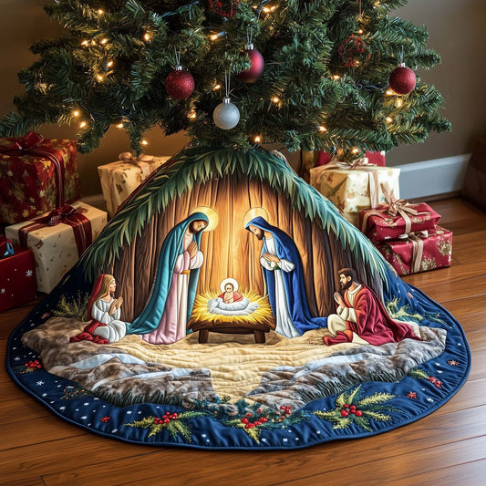 Nativity Scene Quilted Tree Skirt Unique Faith Present For Christian Family Decoration