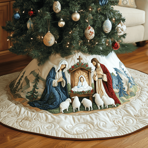 Nativity Scene Quilted Tree Skirt Christian Best Faith Decoration Gifts For Her