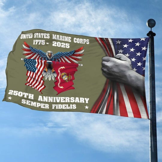 U.S Marine Corps Veteran Flag 250th Anniversary Semper Fidelis Home Decor Proud Veteran Gifts - Pvr