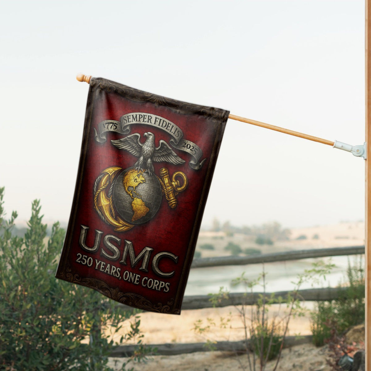 US Marine Corps Veteran Flag 250 Years One Corps Semper Fidelis Home Decor Gifts - Pvr