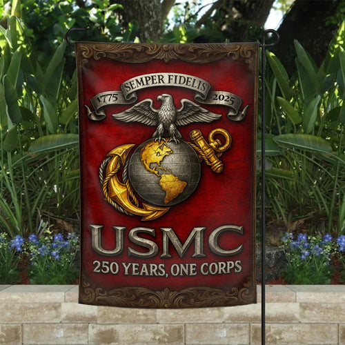 US Marine Corps Veteran Flag 250 Years One Corps Semper Fidelis Home Decor Gifts - Pvr