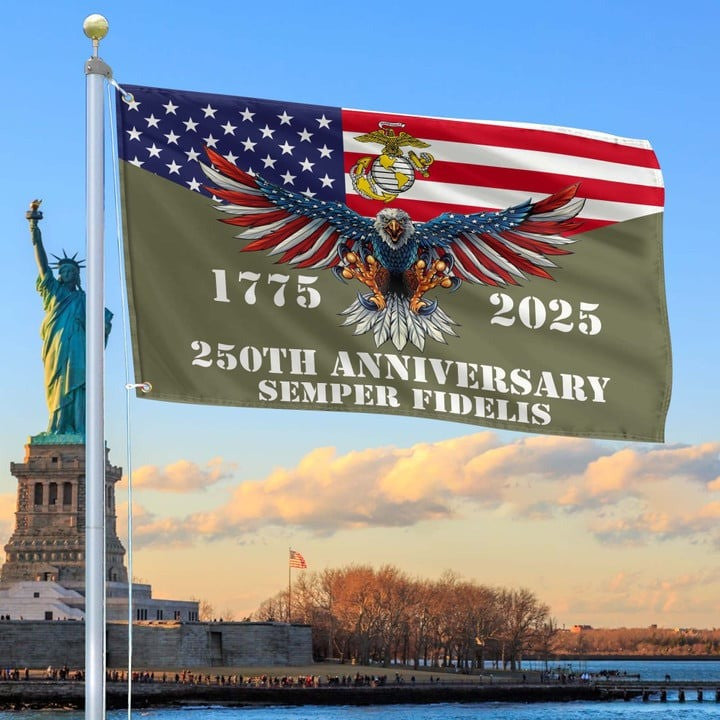 U.S Marine Corps Veteran Flag 250th Anniversary Semper Fidelis Outdoor Decor Veteran Gifts - Pvr