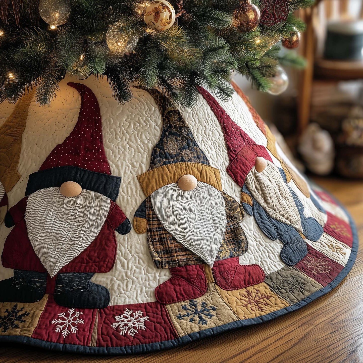 Joyful Gnome Quilted Tree Skirt Cute Decoration Gifts For Gnome Lovers Decor