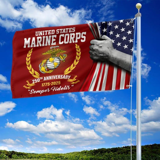 U.S Marine Corps Veteran Flag 1775 2025 250th Anniversary Semper Fidelis Home Decor Gifts - Pvr
