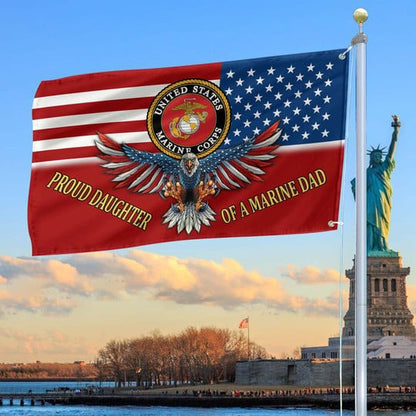 US Marine Corps Veteran Flag 250th Anniversary Proud Daughter Of A Marine Dad Home Decor Gifts - Pvr
