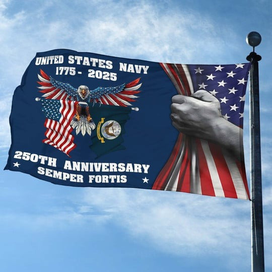 US Navy Veteran Flag 250th Anniversary Semper Fortis Home Decor Military Patriotic Gifts - Pvr