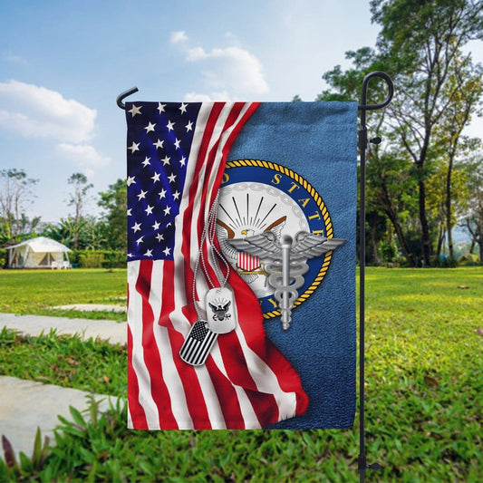 US Navy Veteran Flag Half USA Flag Dog Tag Outdoor Decor Military Presents - Pvr