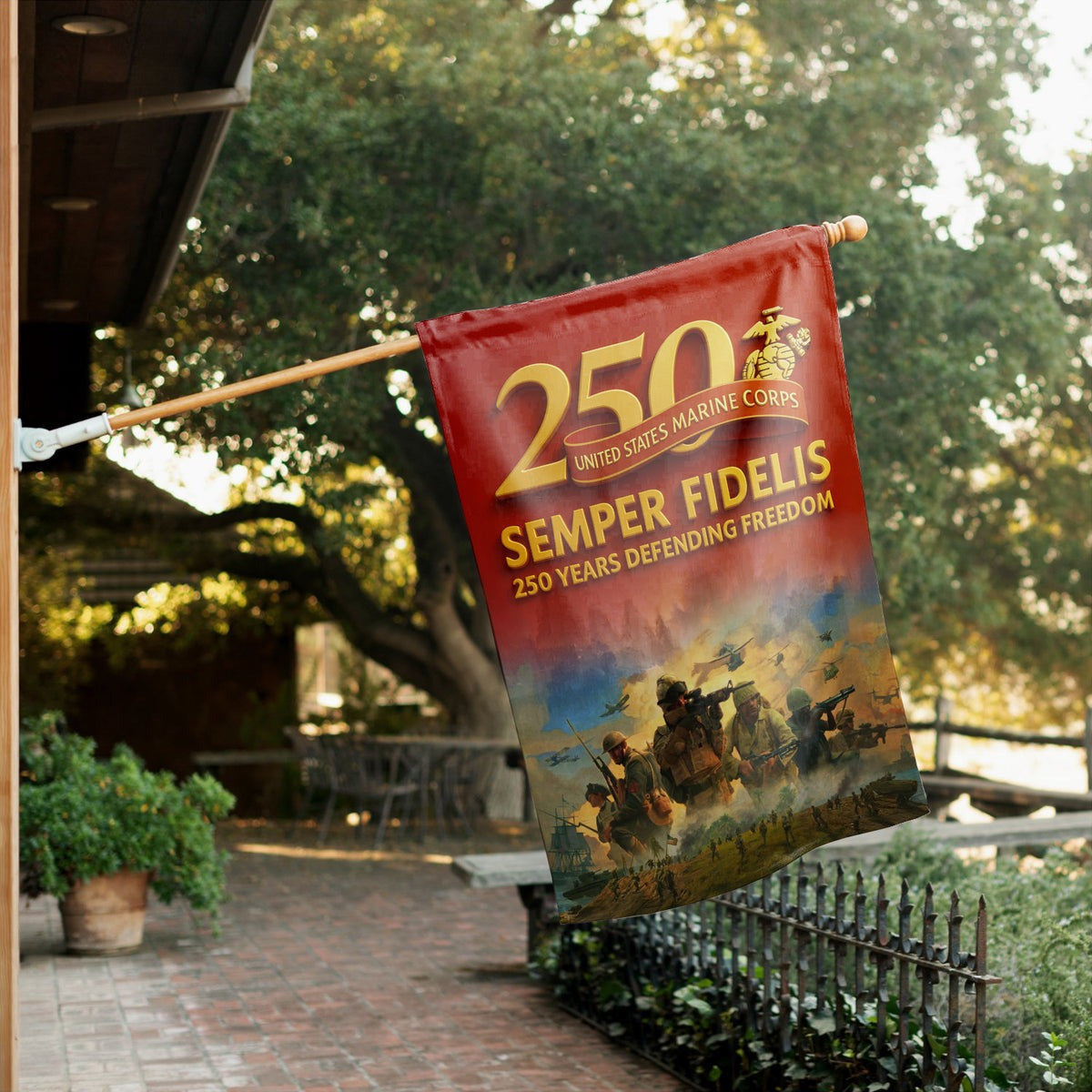 US Marine Corps Veteran Flag 250 Years Defending Freedom Semper Fields Home Decor Gifts - Pvr