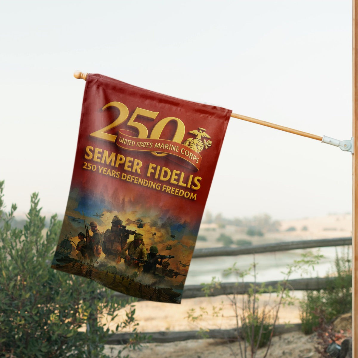 US Marine Corps Veteran Flag 250 Years Defending Freedom Semper Fields Home Decor Gifts - Pvr