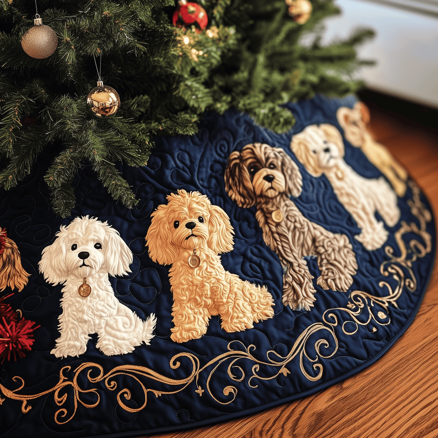 Adorable Poodle Quilted Tree Skirt GFTOTP381