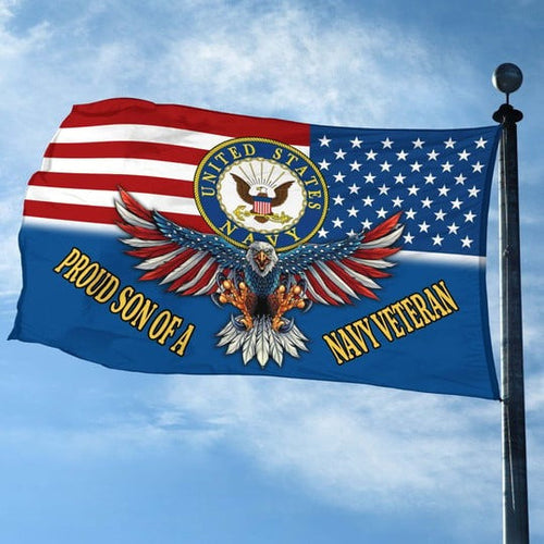 US Navy Veteran Flag 250th Anniversary Proud Son Of A Navy Veteran Home Decor Military Gifts - Pvr