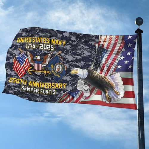US Navy Veteran Flag 250th Anniversary Semper Fortis Outdoor Decor Military Patriotic Gifts - Pvr