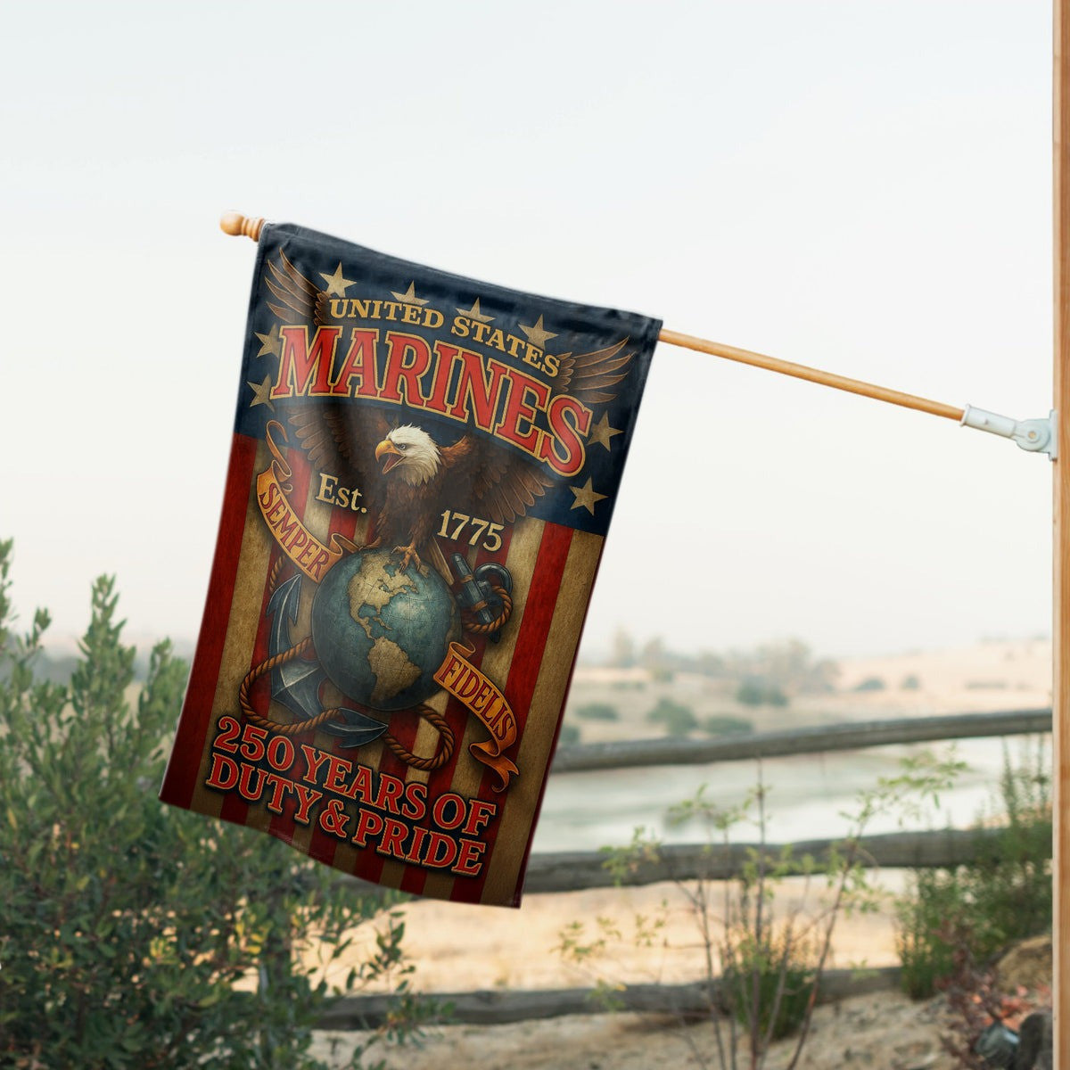 US Marine Corps Veteran Flag 250 Years Of Duty And Pride Outdoor Decor Patriotic Gifts - Pvr