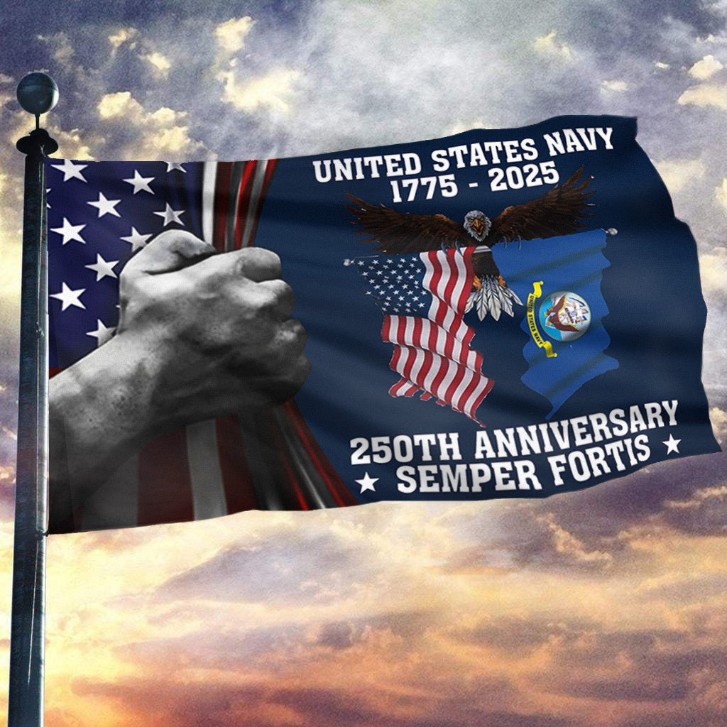 US Navy 250 Years Anniversary Flag 1775 2025 Semper Fortis Independence Day Home Decor Gifts
