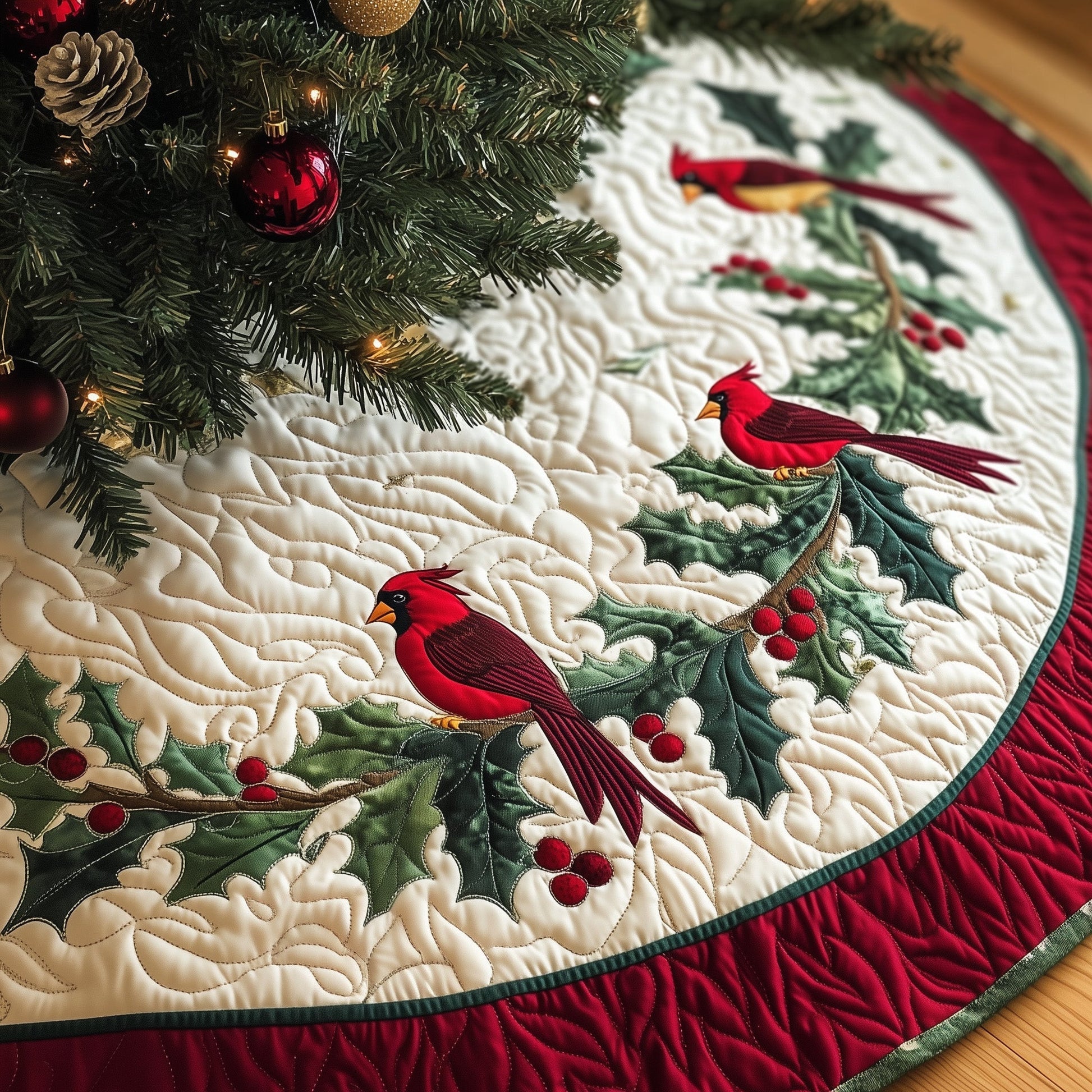 Cardinal Charm Quilted Tree Skirt GFTONT3931