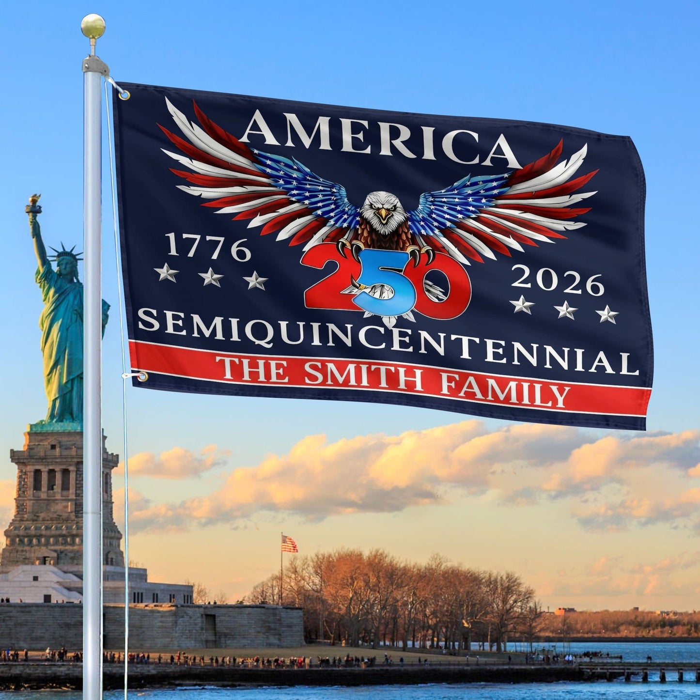 Custom Name America 250th Anniversary Flag Bald Eagle Design Patriotic Home Decor - Printvoro