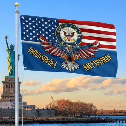 Proud Son Of A Navy Veteran Flag Bald Eagle Design Independence Day Gift for Veteran - Printvoro
