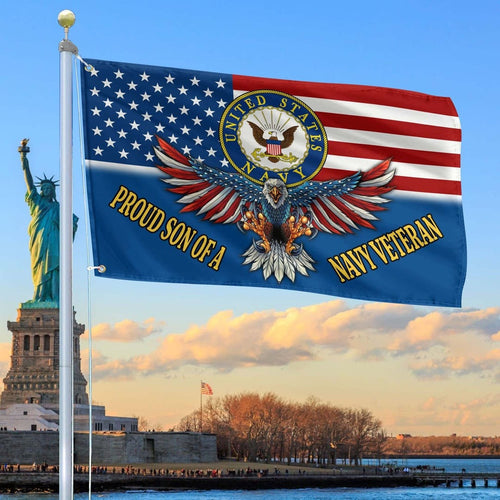 Proud Son Of A Navy Veteran Flag Bald Eagle Design Independence Day Gift for Veteran - Printvoro