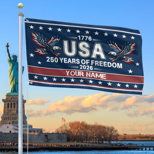 Custom Name 250th Anniversary of United States Flag Bald Eagle Design 4th of July Decor - Printvoro