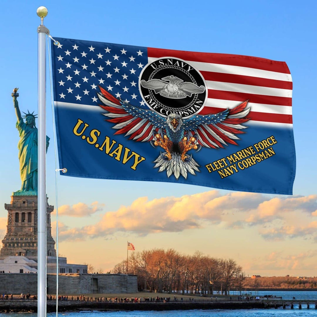 Fleet Marine Navy Corpsman Flag Patriotic Gifts For US Veteran on Independence Day