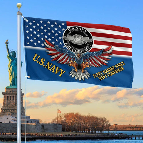 Fleet Marine Navy Corpsman Flag Patriotic Gifts For US Veteran on Independence Day