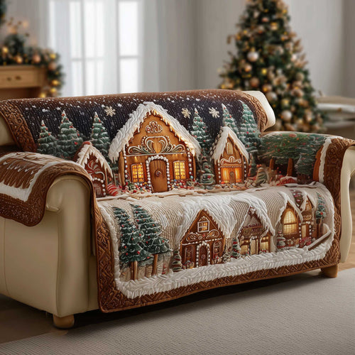 Gingerbread House Quilted Sofa Cover Xmas Decor Gingerbread Themed Gift For Sweet Lover