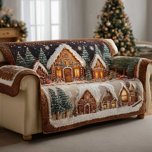 Gingerbread House Quilted Sofa Cover Xmas Decor Gingerbread Themed Gift For Sweet Lover