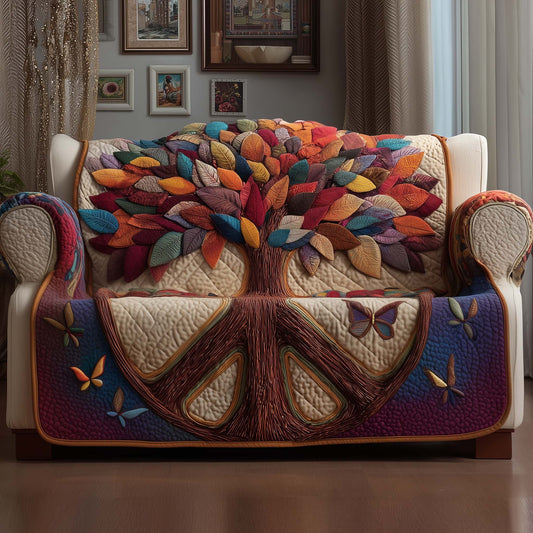 Peace Sign Tree Quilted Sofa Cover Hippie Peace Sign Vibrant Colors Gifts For Your Hippie Friend