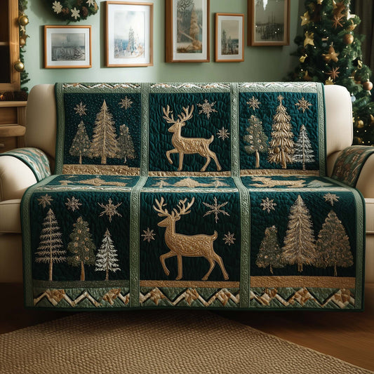 Yuletide Patchwork Quilted Sofa Cover Patchwork Sofa Guard Christmas Deer Themed Gifts For Him