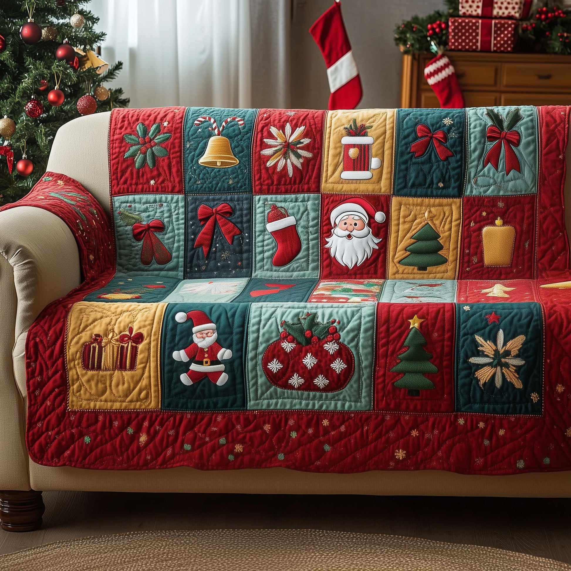 Christmas Patchwork Quilted Sofa Cover Festive Patchwork Sofa Protection Christmas Gift Idea