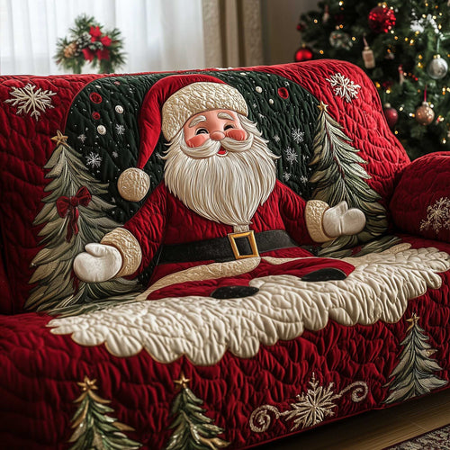 Santa Warm Quilted Sofa Cover Brighten Living Room Decor Dust Resistant Gifts For Sister