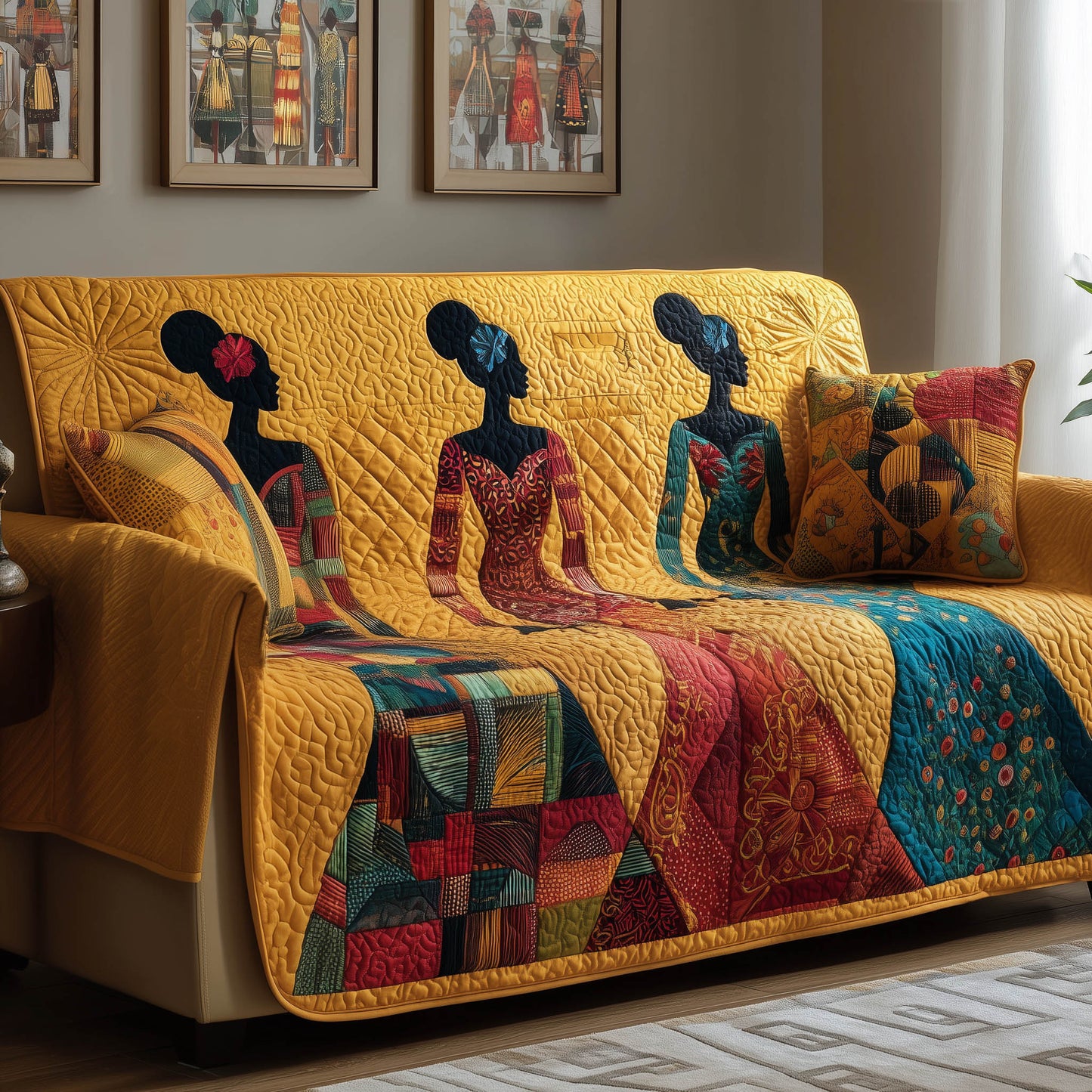 Black Women Quilted Sofa Cover Melanin Furniture Cover African American Gifts For Women