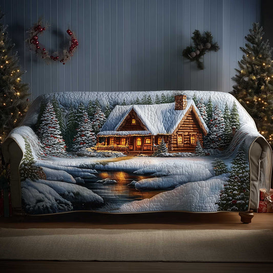 Winter Cabin Quilted Sofa Cover Cozy Log Cabin Winter Ambiance Best Christmas Throws For Sofa