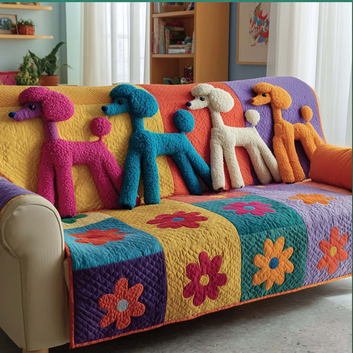 Adorable Poodle Quilted Sofa Cover Puppy Sofa Protector Elegant Design Poodle Related Gifts