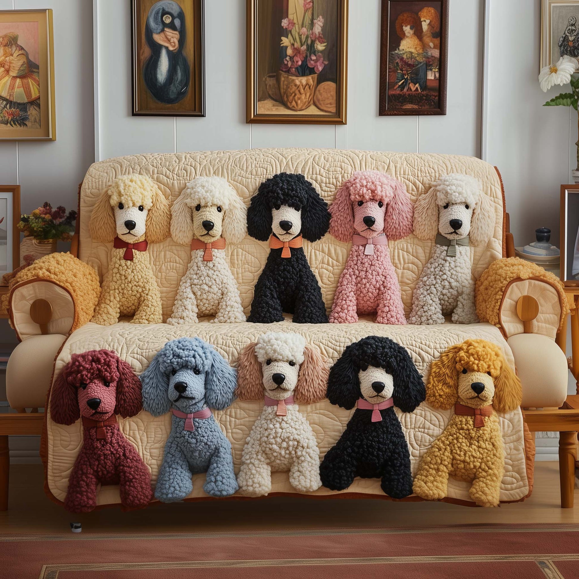 Poodle Charm Quilted Sofa Cover Elegant Dog Design High-Quality Material Poodle Related Gifts
