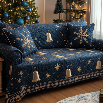 Christmas Bells Quilted Sofa Cover Festive Bells Elegant Look Warm Themed Gifts