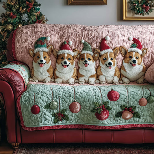 Jolly Corgi Quilted Sofa Cover Charming Pembroke Dog Christmas Guard Corgi Owner Gifts
