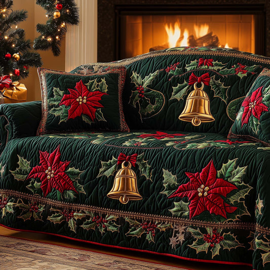 Christmas Bells Quilted Sofa Cover Bells Sofa Guard Dust Resistant Warm Themed Gifts