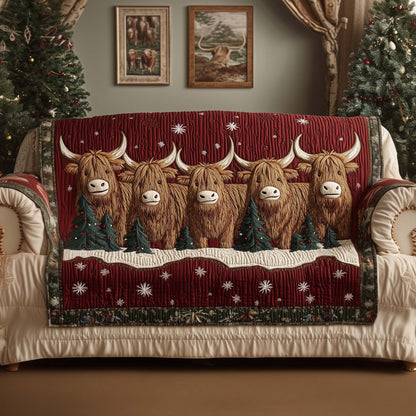 Highland Cow Quilted Sofa Cover Gentle Portrait Christmas Design Cow Lover Gift Ideas