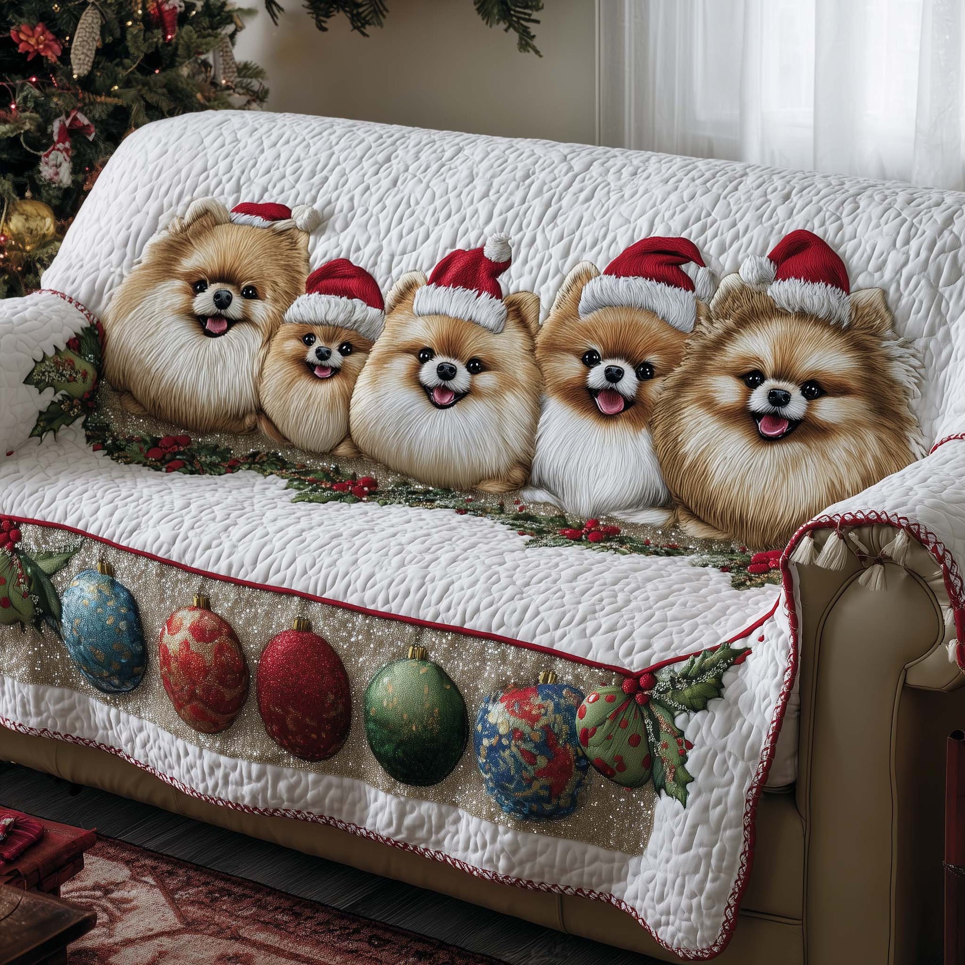 Jolly Pomeranian Quilted Sofa Cover Playful Pom Dog Accent Throw Gifts With Pomeranian On Them