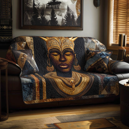 Golden Queen Quilted Sofa Cover Regal Black Queen Portrait African American Gifts For Women